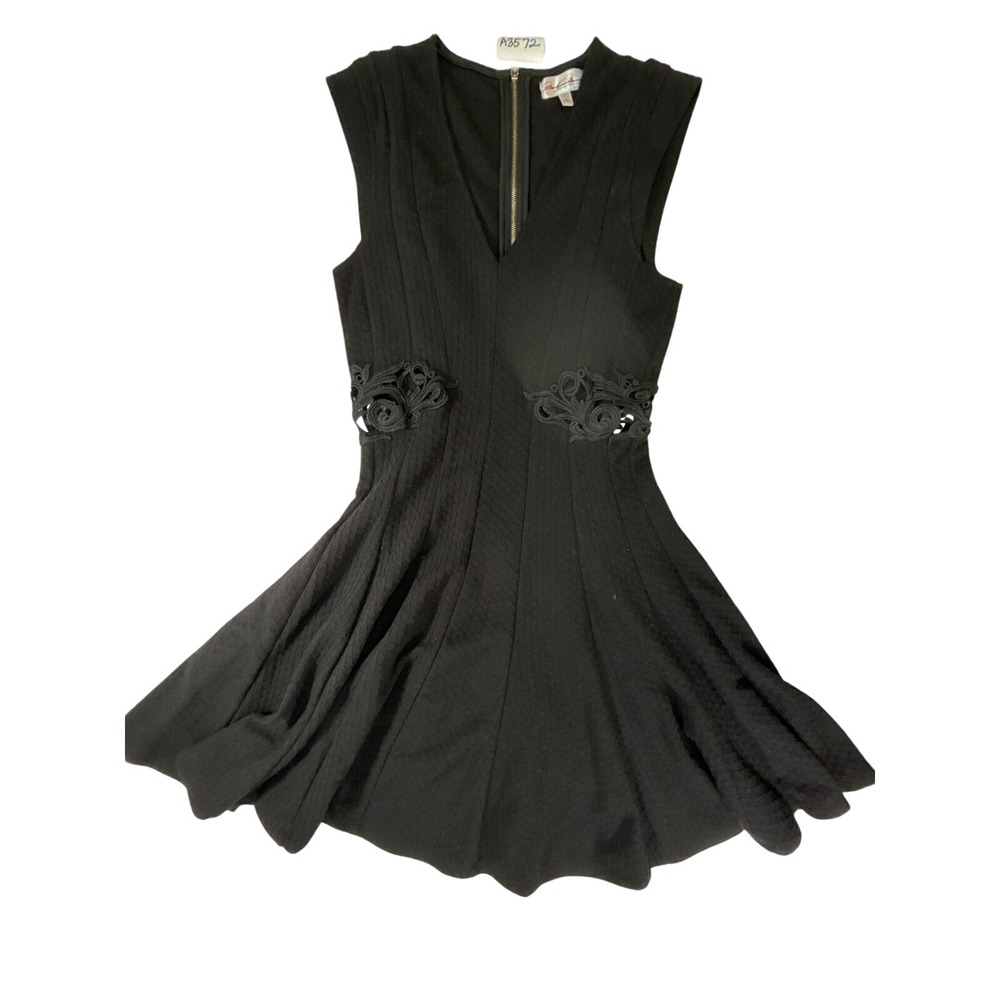 Marilyn Monroe Black Fit & Flare Mini‎ Dress Soutache Cutout Waist Sleeveless S